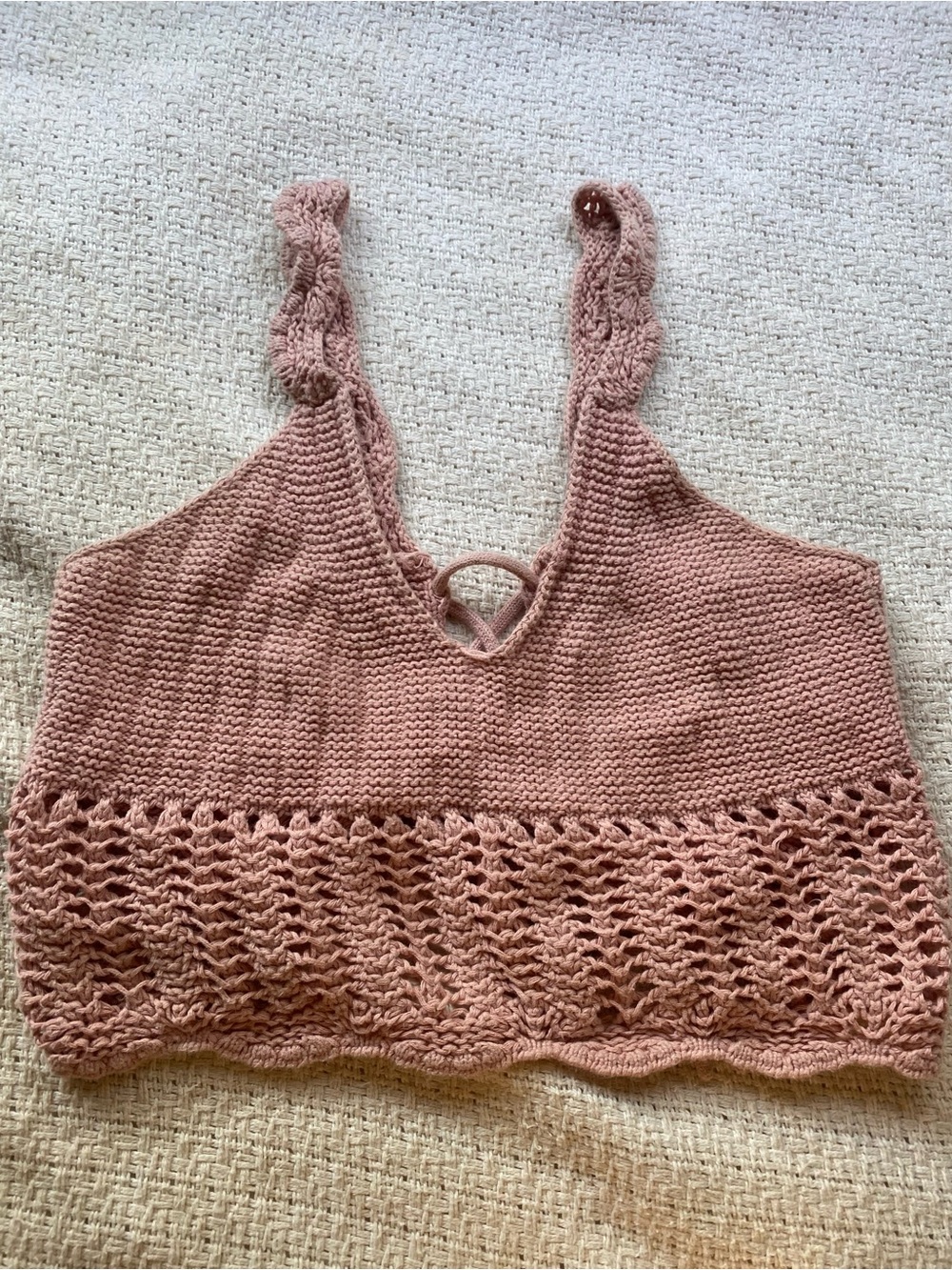 Crochet Knit Crop Tank Top - Dusty Rose